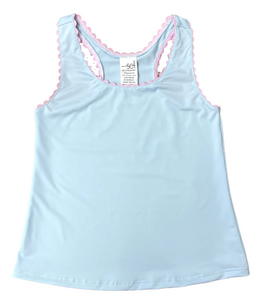 Riley Tennis Tank - Blue With Pink Ric Rac