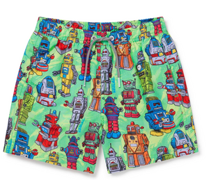 Green Robots Kids Swim Shorts