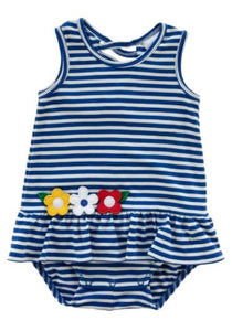 Royal Stripe Knit Romper with Flowers