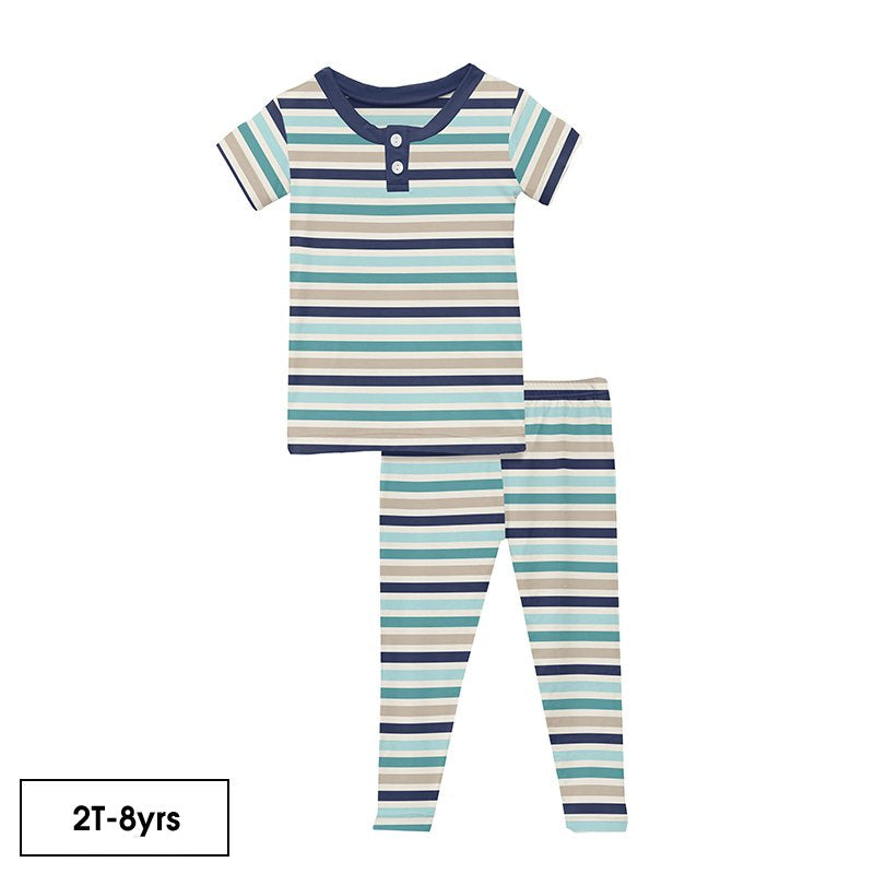 Sand & Sea Stripe Short Sleeve Henley Pajama Set