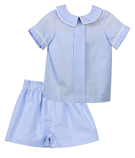 Blue Check Pleated Shirt with Shorts
