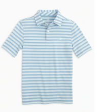 Load image into Gallery viewer, Heather Sky Blue Ryder Rodanthe Stripe Short Sleeve Performance Polo
