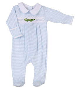 Alligator Classics Light Blue Smocked Collared Footie