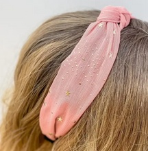 Load image into Gallery viewer, Pink Gold Star Top Knot Tulle Headband
