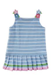 Stripe Knit Pique Dress with Flowers