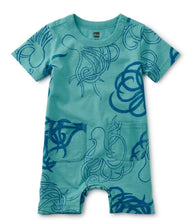 Load image into Gallery viewer, Blue Sketched Octopi Double Pocket Romper
