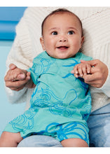 Load image into Gallery viewer, Blue Sketched Octopi Double Pocket Romper
