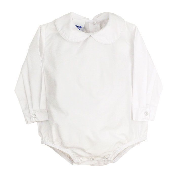 White Button Back Peter Pan Collar Long Sleeve Piped Onesie/Shirt *
