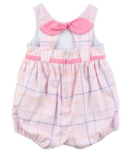 Load image into Gallery viewer, Pink Seersucker Romper With Flowers

