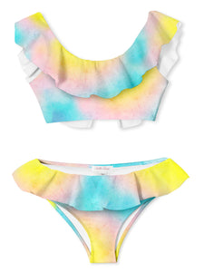 Tie Dye Surf At Noon And Dawn Ruffle Bikini