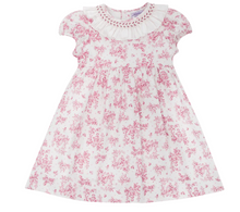 Load image into Gallery viewer, Red Toile Thais Short Sleeved Dress With Smocked Collar
