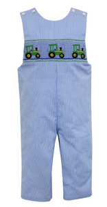 Blue Check Longall With Tractor Smocking