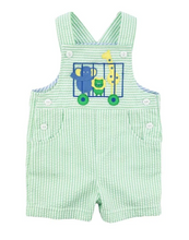 Load image into Gallery viewer, Stripe Seersucker Zoo Animals Shortall
