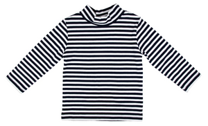 Mock Turtleneck Blouse - Navy and White Stripe