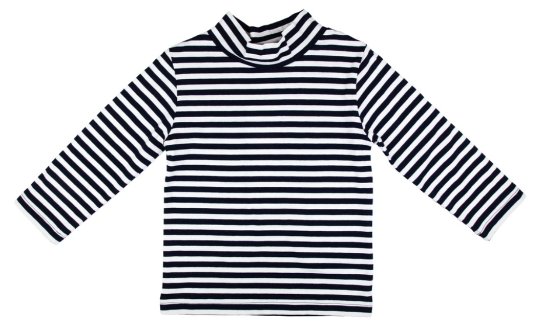 Mock Turtleneck Blouse - Navy and White Stripe