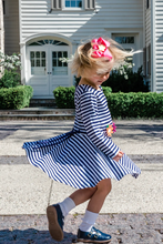 Load image into Gallery viewer, Navy Stripe Dress With Flowers
