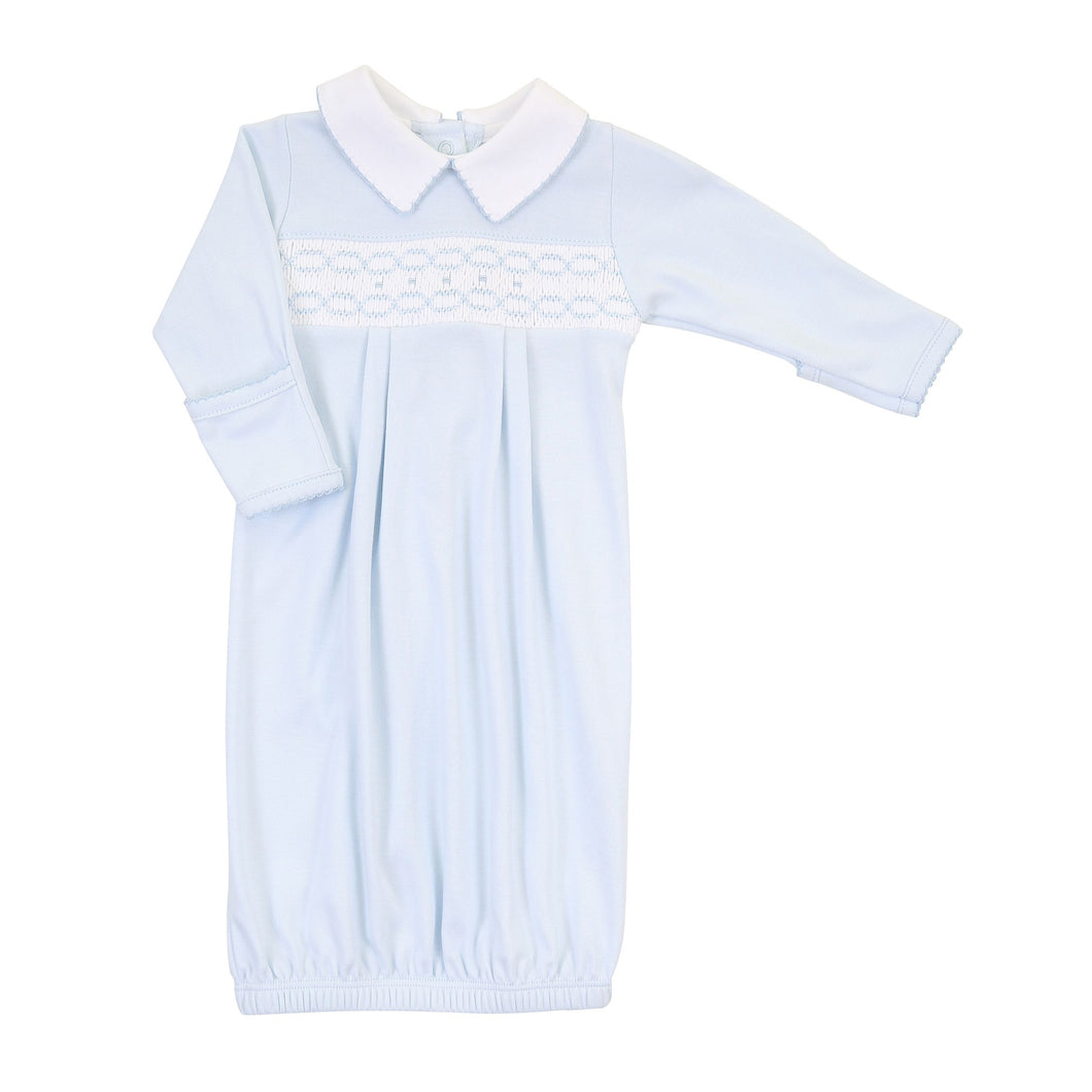 Cora & Cole's Classic Smocked Collared Blue Gown