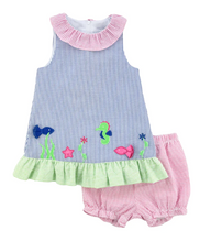 Load image into Gallery viewer, Under The Sea Seersucker Dress And Bloomer Set
