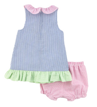 Load image into Gallery viewer, Under The Sea Seersucker Dress And Bloomer Set
