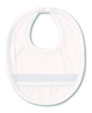 Load image into Gallery viewer, CLB Charmed Smocked Bib - White with Light Blue

