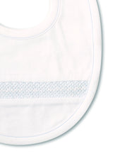 Load image into Gallery viewer, CLB Charmed Smocked Bib - White with Light Blue

