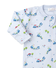 Load image into Gallery viewer, East Bound Train Print Footie With Zipper
