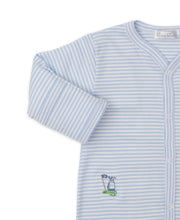 Load image into Gallery viewer, Hole in One Stripe Embroidered Footie - Blue
