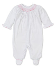 Load image into Gallery viewer, CLB Summer Bishop 23 Footie with Smocking - White with Pink
