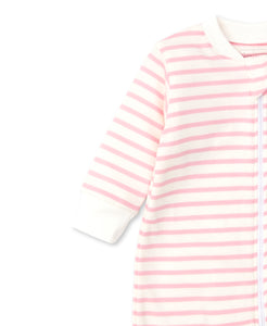 Basic Stripes Footie With Zipper - Pink