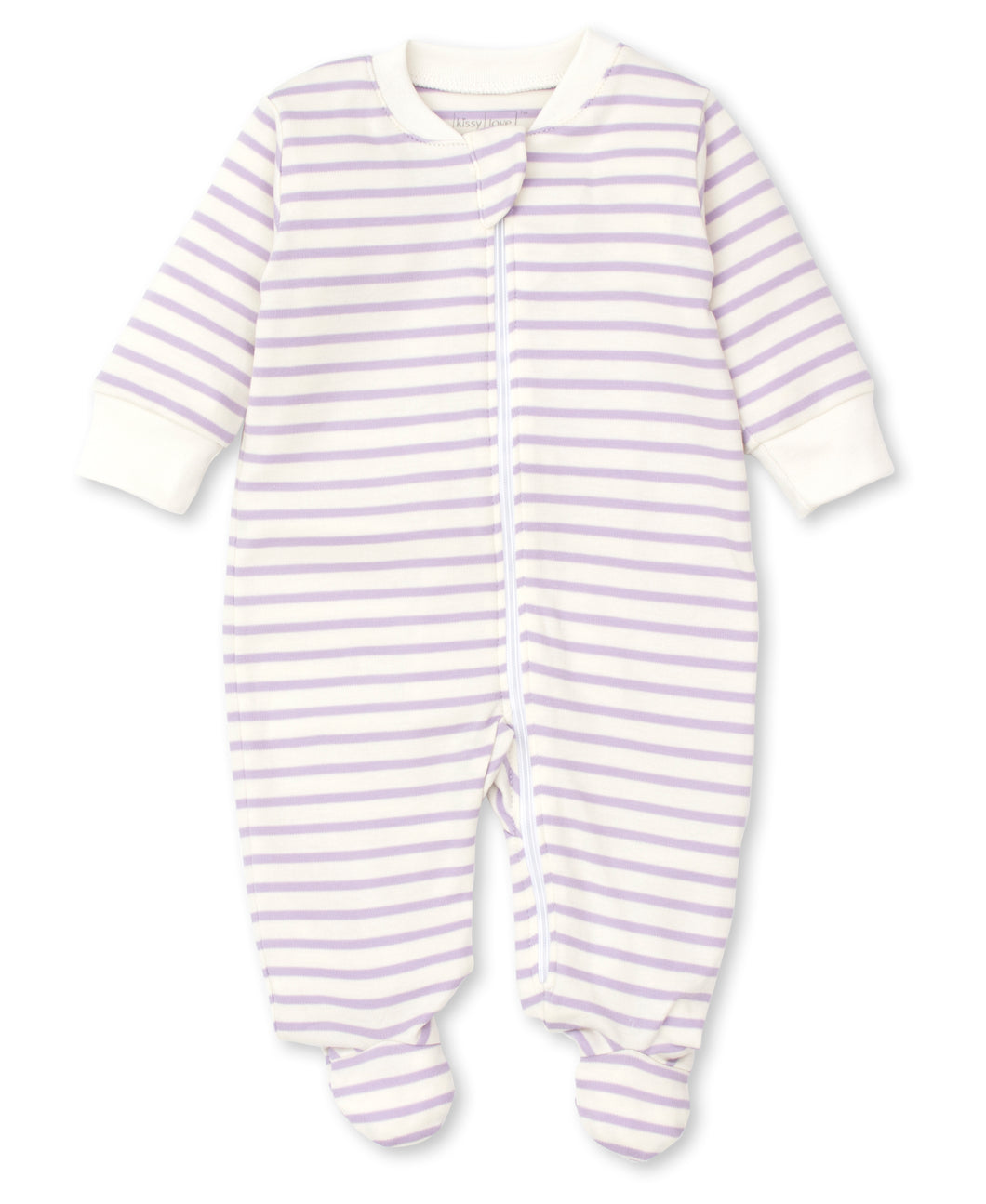 Basic Stripes Footie With Zipper - Lilac