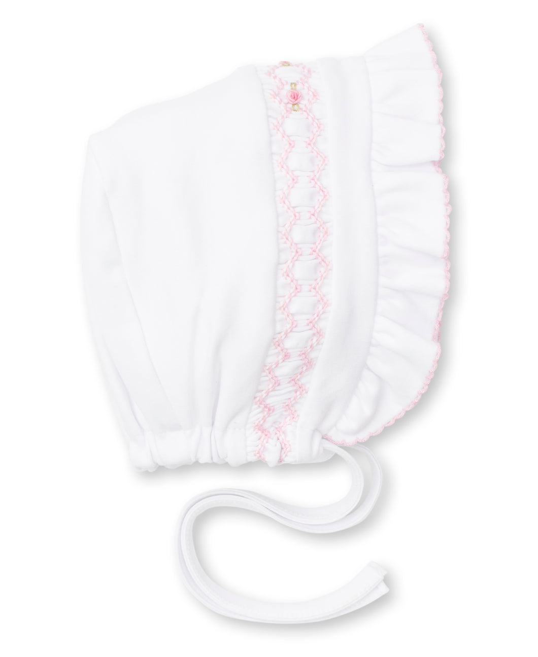 CLB Summer Bishop Smocked Bonnet - White with Pink