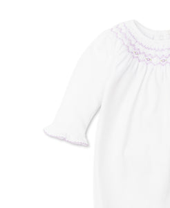 CLB Summer Bishop Smocked Footie - White with Lilac