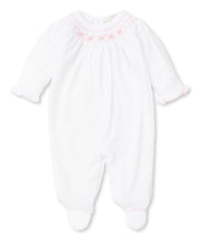 Load image into Gallery viewer, CLB Summer Bishop Smocked Footie - White with Pink
