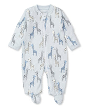 Load image into Gallery viewer, Giraffes Footie With Zipper - Blue
