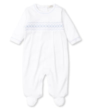 Load image into Gallery viewer, CLB Summer 22 White And Blue Smocked Footie
