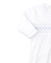Load image into Gallery viewer, CLB Summer 22 White And Blue Smocked Footie
