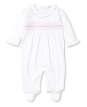 Load image into Gallery viewer, CLB Summer 22 Smocked White and Pink Footie
