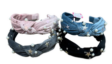 Load image into Gallery viewer, Crystalized Velvet Pearl Stud Knot Headband
