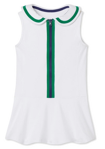 Vivian Tennis Performance Dress-White with Blue and Green