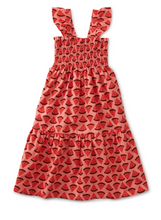 Load image into Gallery viewer, Watermelon Wedge Smocked Flutter Sleeve Dress
