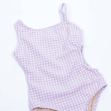 Load image into Gallery viewer, Purple Gingham Girls One Shoulder One Piece Swimsuit
