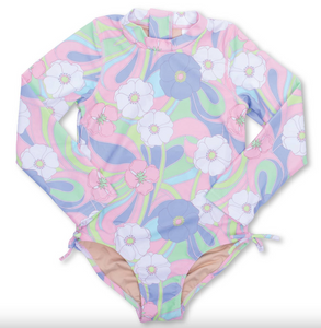 Groovy Daisy Swirl Long Sleeve Swimsuit