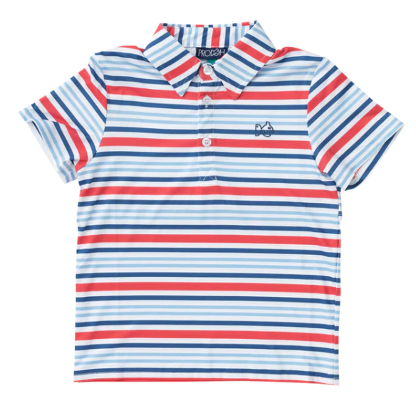 Performance Polo in America Red White and Blue Stripe