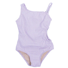 Load image into Gallery viewer, Purple Gingham Girls One Shoulder One Piece Swimsuit
