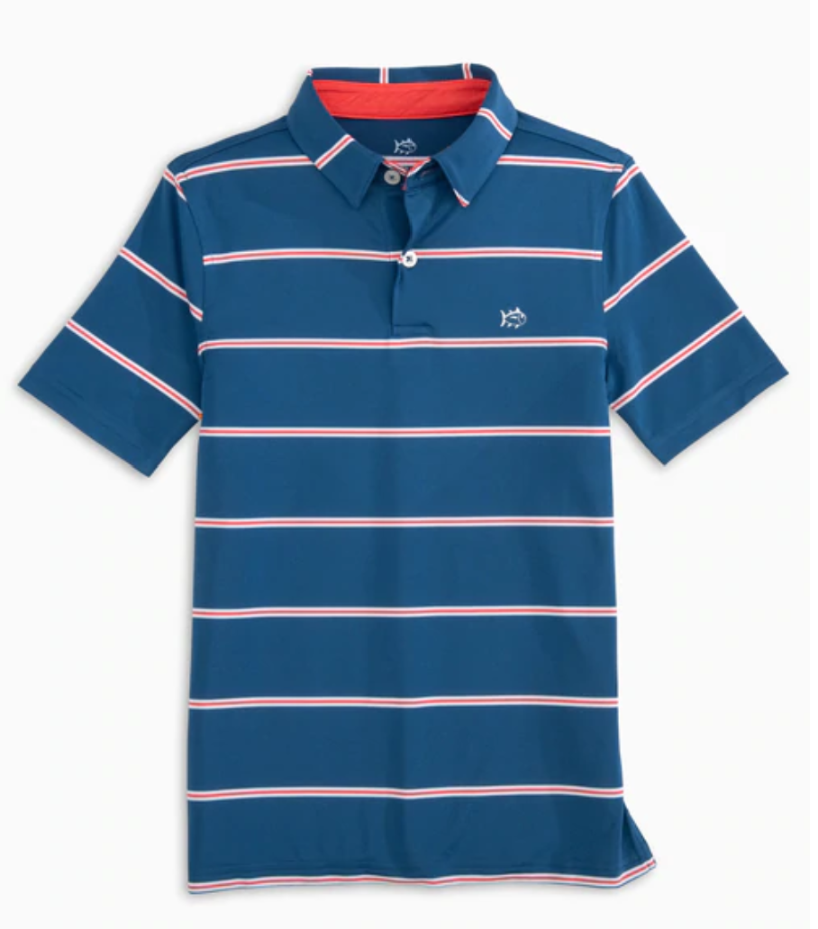 Dark Blue Wrenn Stripe Driver Performance Polo