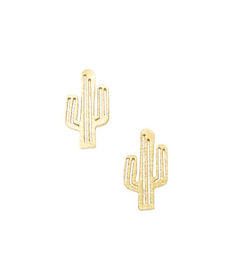 Gold Flat Cactus Post Earring
